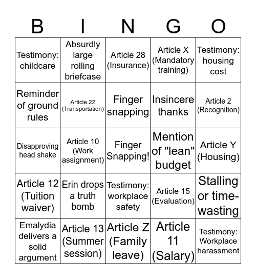 CGE Bargaining Bingo! Bingo Card