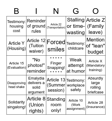 CGE Bargaining Bingo! Bingo Card