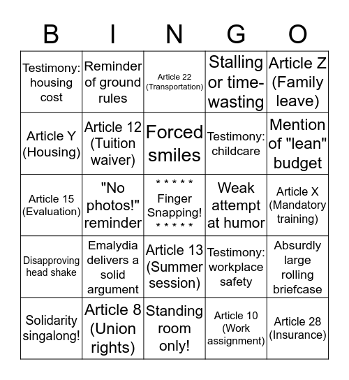 CGE Bargaining Bingo! Bingo Card
