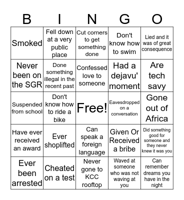 Fun Friday Bingo Card