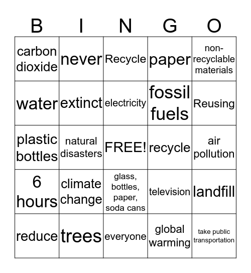 Environmental Bingo Card