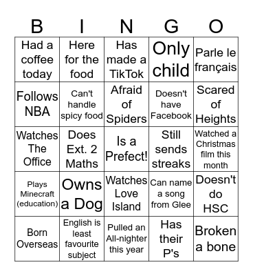 Prefect Bingo Card