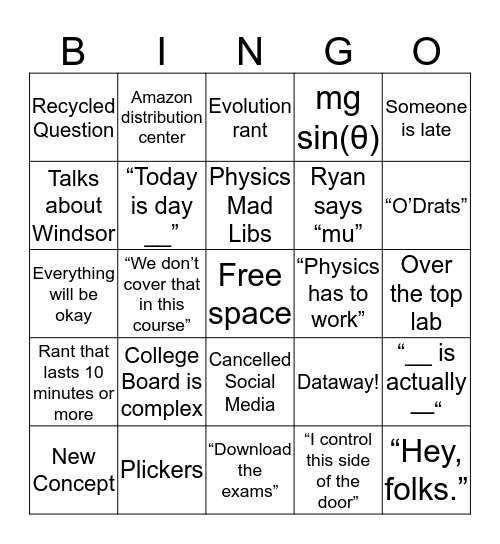 Mancino Bingo Card