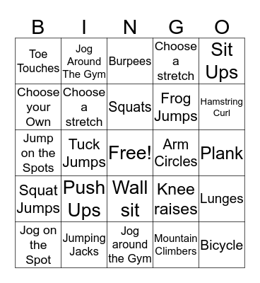 Fitness Bingo Card