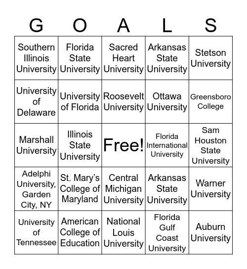 College Goals BINGO: A teacher must sign next to his/her college. 5 in a row needed to win! Turn in on Friday in the cafeteria. Bingo Card