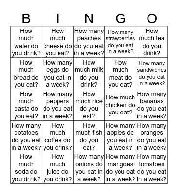 Food and Drinks Bingo Card