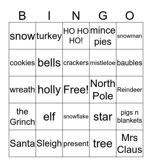 Christams Bingo Card