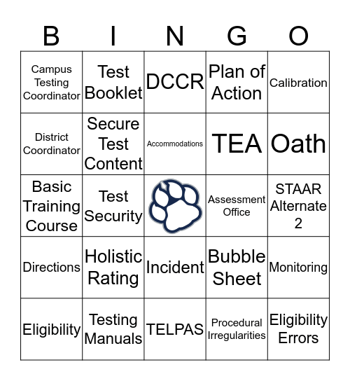 Test Security and Confidentiality Training Bingo Card