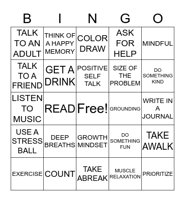 Coping Skills BINGO Card