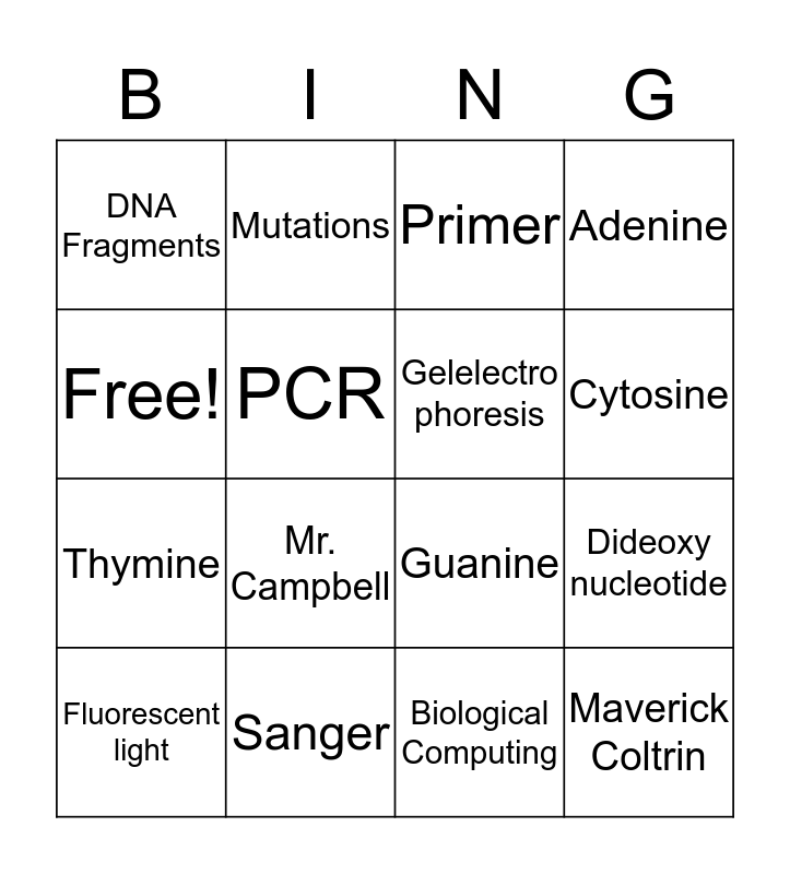 DNA Sequencing Bingo Card