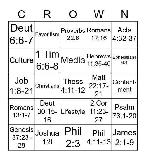 CROWN Bingo Card