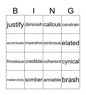 Words of the Day Bingo Card