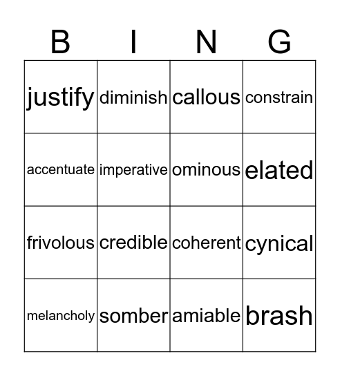 Words of the Day Bingo Card