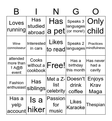 A@B Bingo Card
