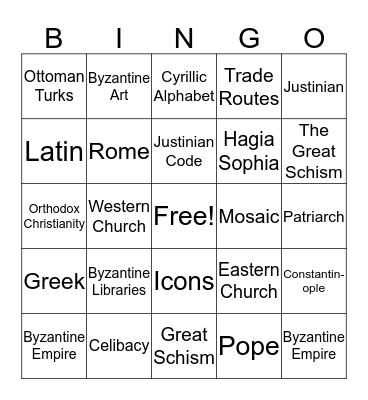 The Byzantine Empire Bingo Card