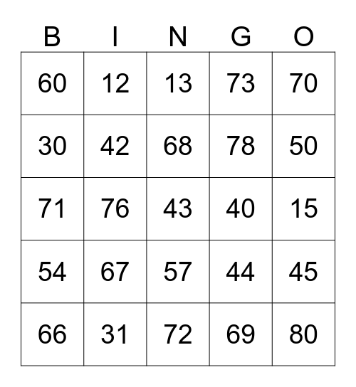 Number Bingo Card