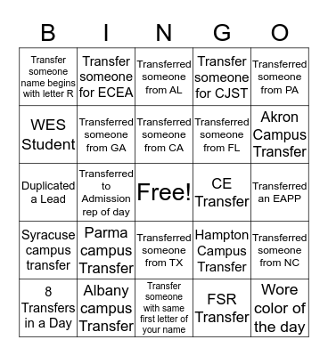 CC Bingo Card