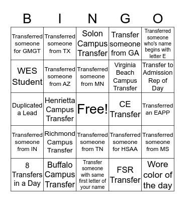 CC Bingo Card
