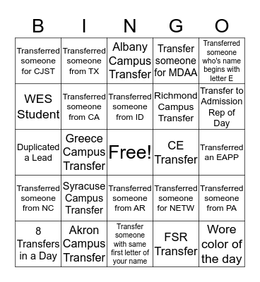 CC Bingo Card