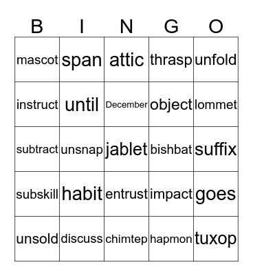 2.5-3.3 Bingo Card