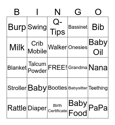 Baby Bingo Card