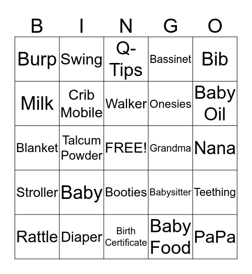 Baby Bingo Card