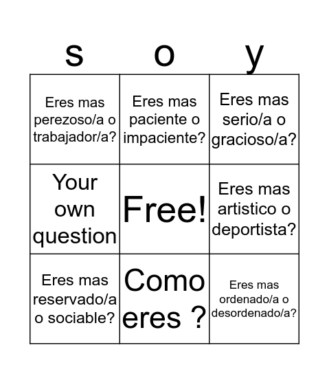 Como eres? Bingo Card