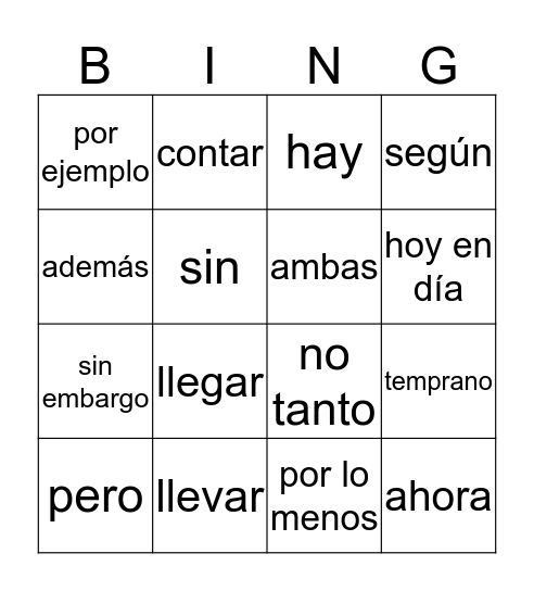 Vocabulario de la Pared Bingo Card