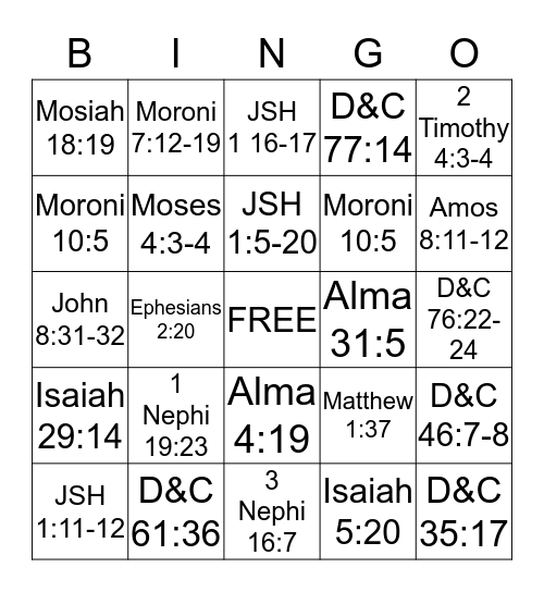 Scripture Bingo Card