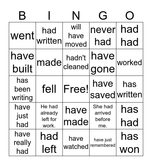 Perfect Tense Bingo Card