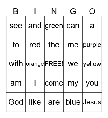 October Kindergarten Words Bingo Card