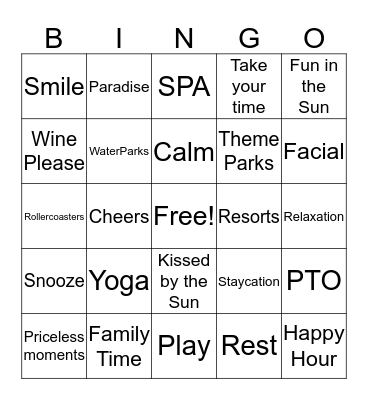 Peak Season Bingo Get Away  Bingo Card
