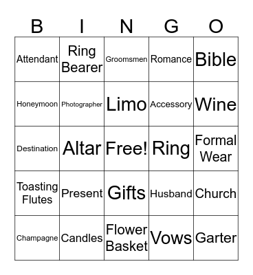 Bridal/Groom Shower Bingo Card