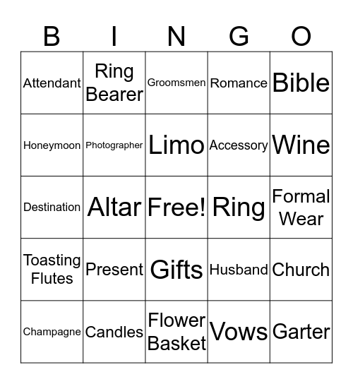 Bridal/Groom Shower Bingo Card