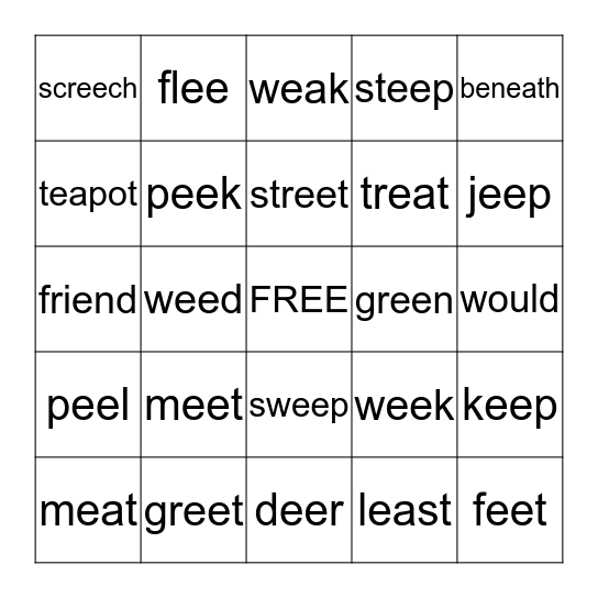 ee & ea Bingo Card