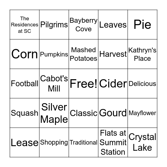 THANKSGIVING BINGO Card