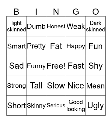 Adjectives Bingo Card