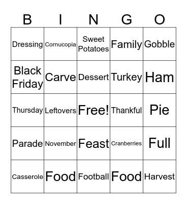 Thanksgiving BINGO Card