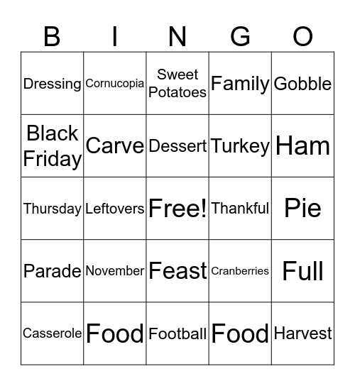 Thanksgiving BINGO Card