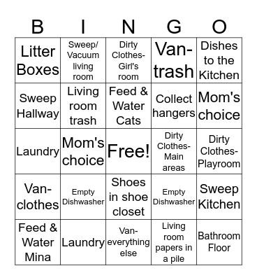 Household Helper Bingo Card
