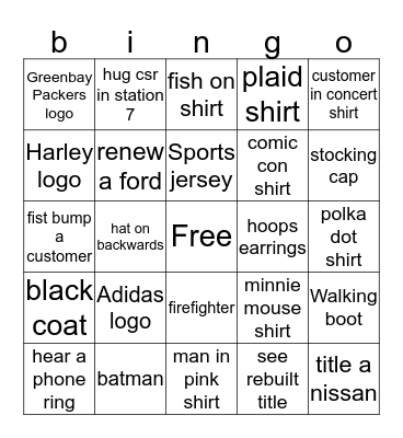 Blackout 5 Bingo Card