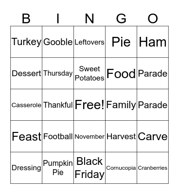 Thanksgiving BINGO Card