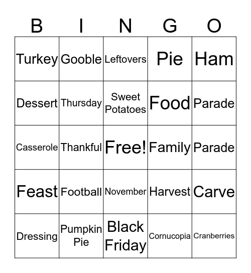 Thanksgiving BINGO Card