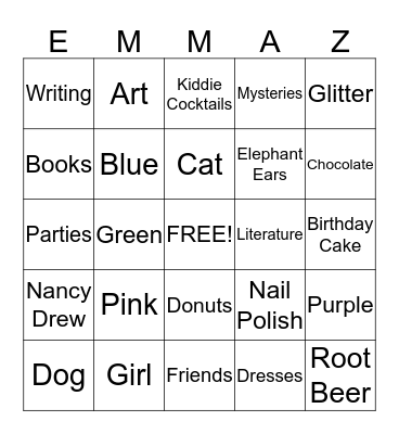 Emmas Birthday! Bingo Card