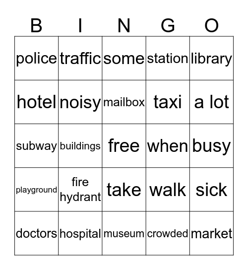 City/Neighborhoods Bingo Card