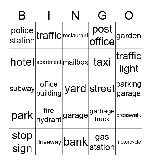 City/Neighborhoods Bingo Card