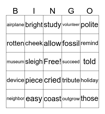 Spelling patterns-Word Study Bingo Card