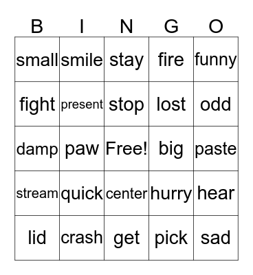 Synonym Fun Bingo Card