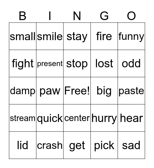 Synonym Fun Bingo Card
