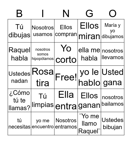 Verbos -ar Señor Alicea Bingo Card